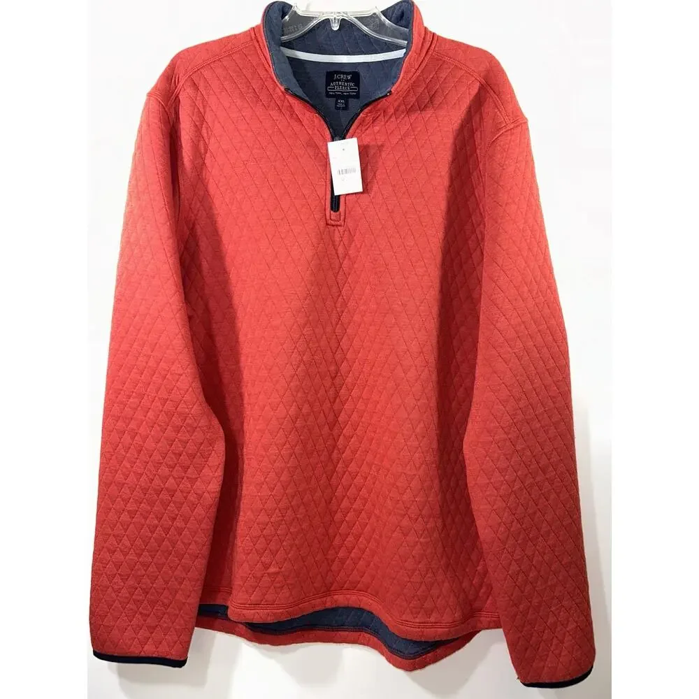 J Crew Quilted Authentic Fleece Red Quarter Zip Front 2XL NWT